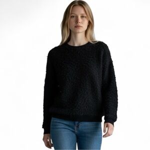 Alice + Olivia Fuzzy Black Sweater Wool Alpaca Mohair Banded Cuffs & Hem Size XS